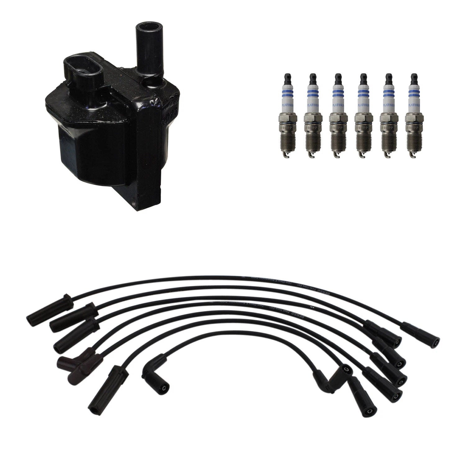 Set of 6 Denso Ignition Coil Wires & Bosch Platinum Spark Plugs for Sierra 1500