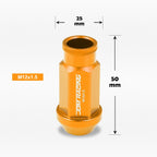 20Pc M12X1.5 Orange JDM Open-End Acorn Hex Wheel Lug Nuts + Extension 25mmx50mm