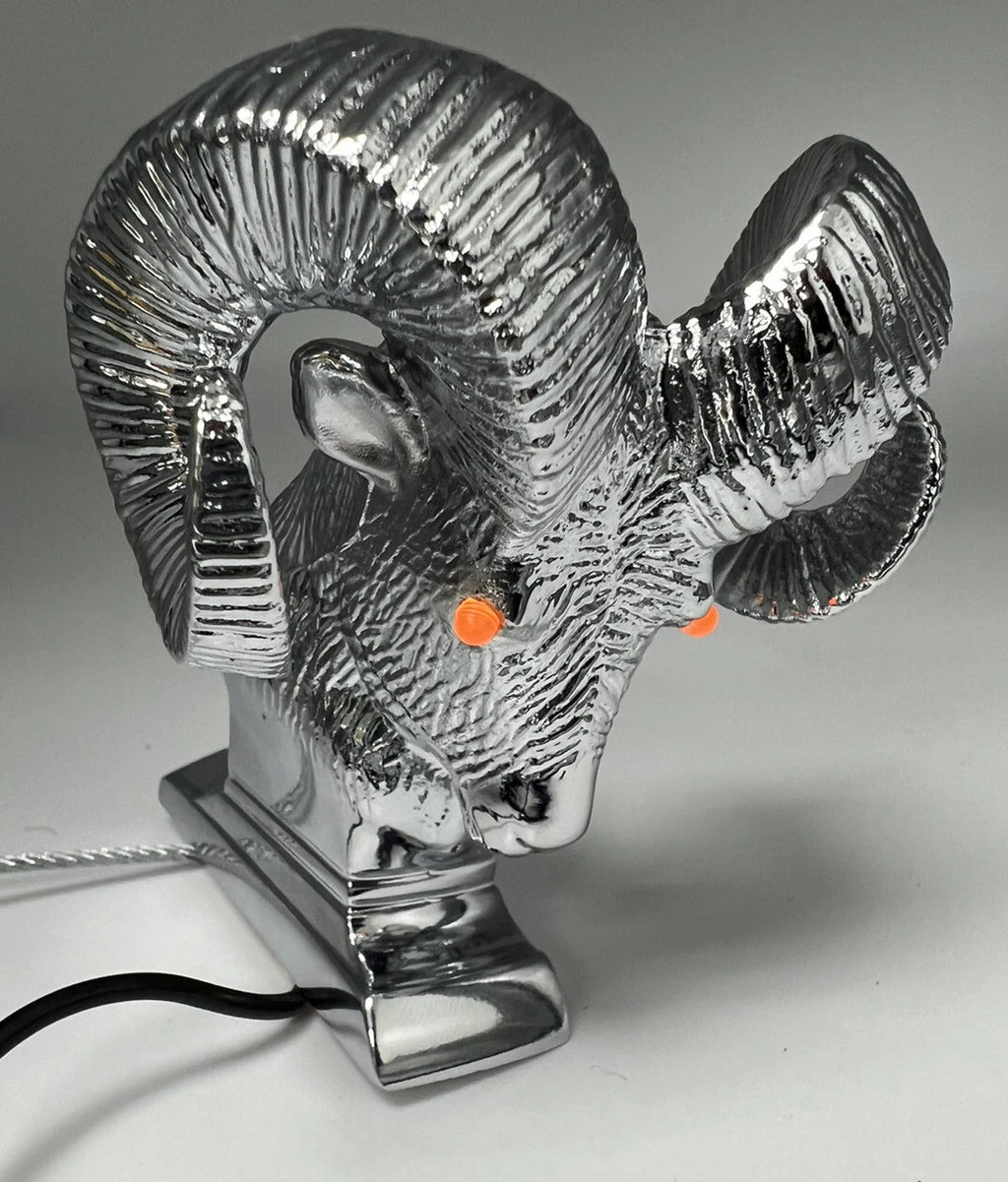 Universal Chrome Metal Ram Head Hood Ornament with Illuminated Eyes (General)