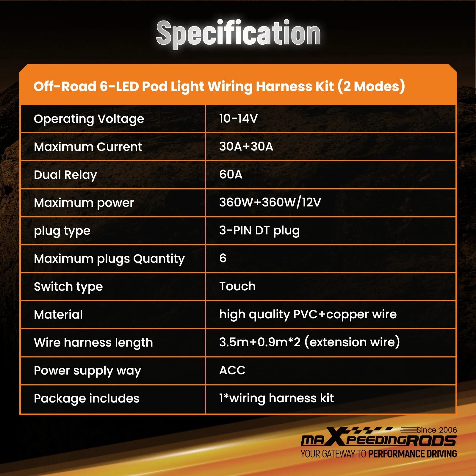 Touch Switch Wiring Harness for maXpeedingrods RGB LED Lights (30A+30A)