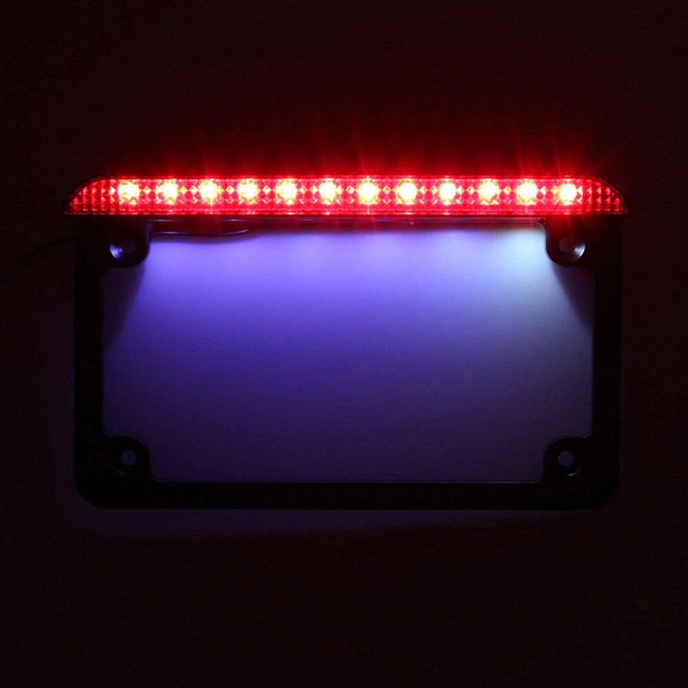 Motorcycle License Plate Frame with LED Light for Universal Fit