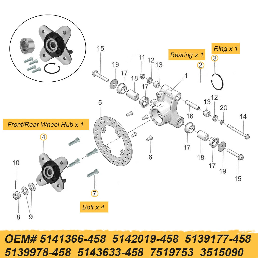Front/Rear Wheel Hub & Bearing for Polaris RZR Trail 900 (2021–2025)