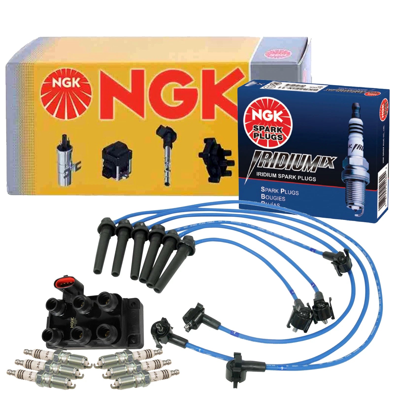 Set of 6 NGK DIS Ignition Coil Wires & Iridium IX Spark Plugs for Ford Mercury 2.5 V6