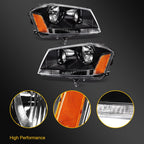 Set of 2 Headlight Assemblies for Dodge Avenger (2008–2014) Black Housing