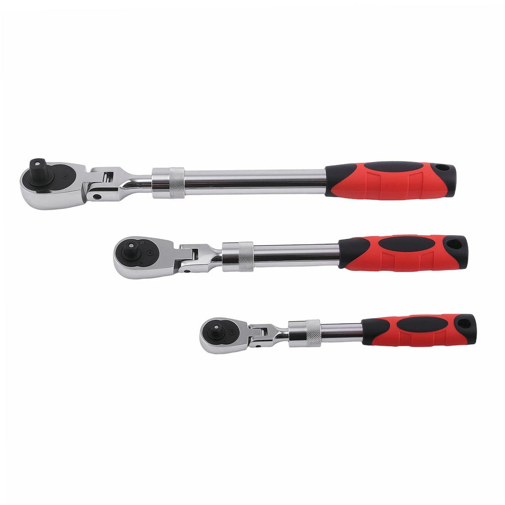 3-Piece Flex-Head Ratchet Wrench Set 72 Tooth 1/4” 3/8” 1/2” Drive