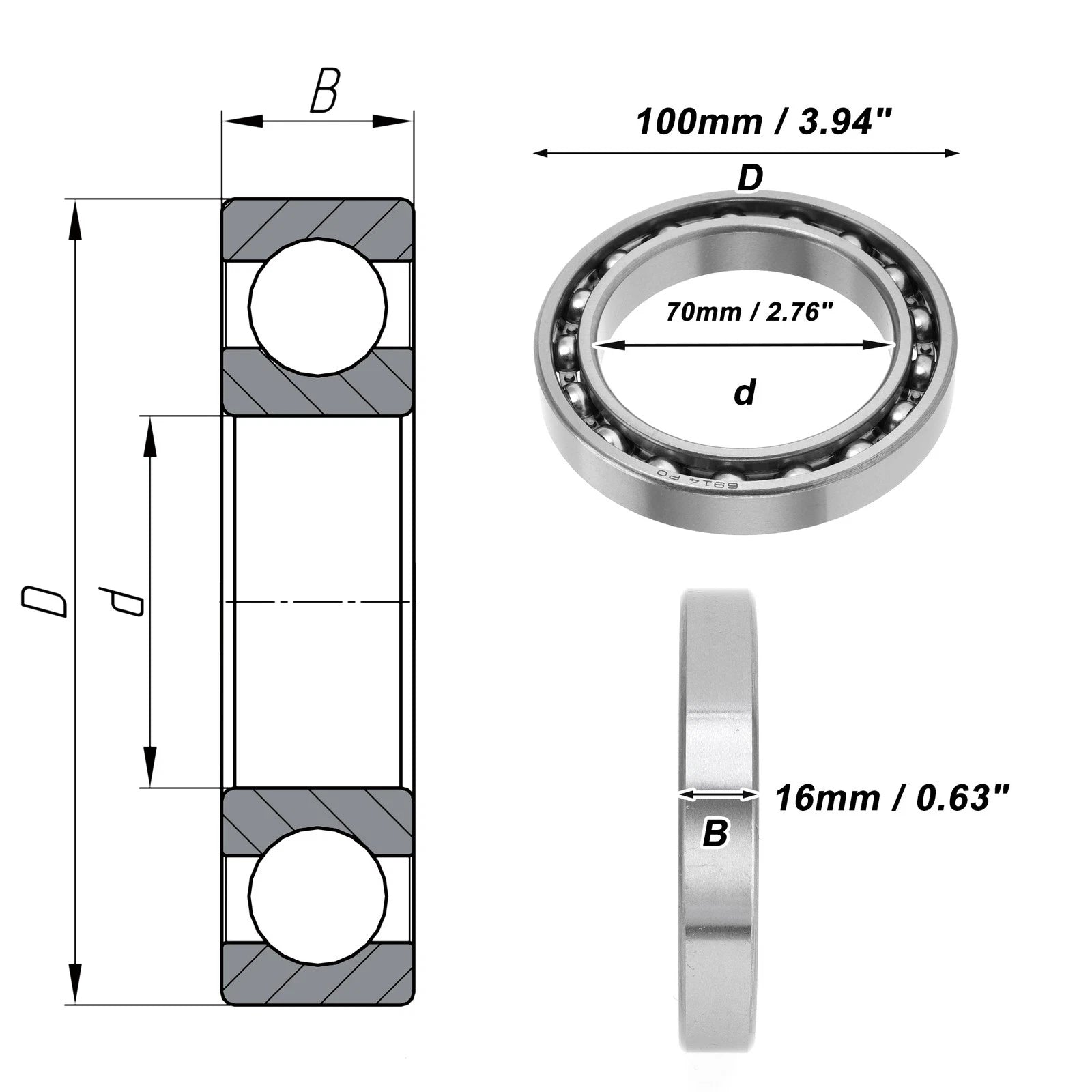 Deep Groove Ball Bearing 70x100x16mm for Scooter Skateboard (P0)