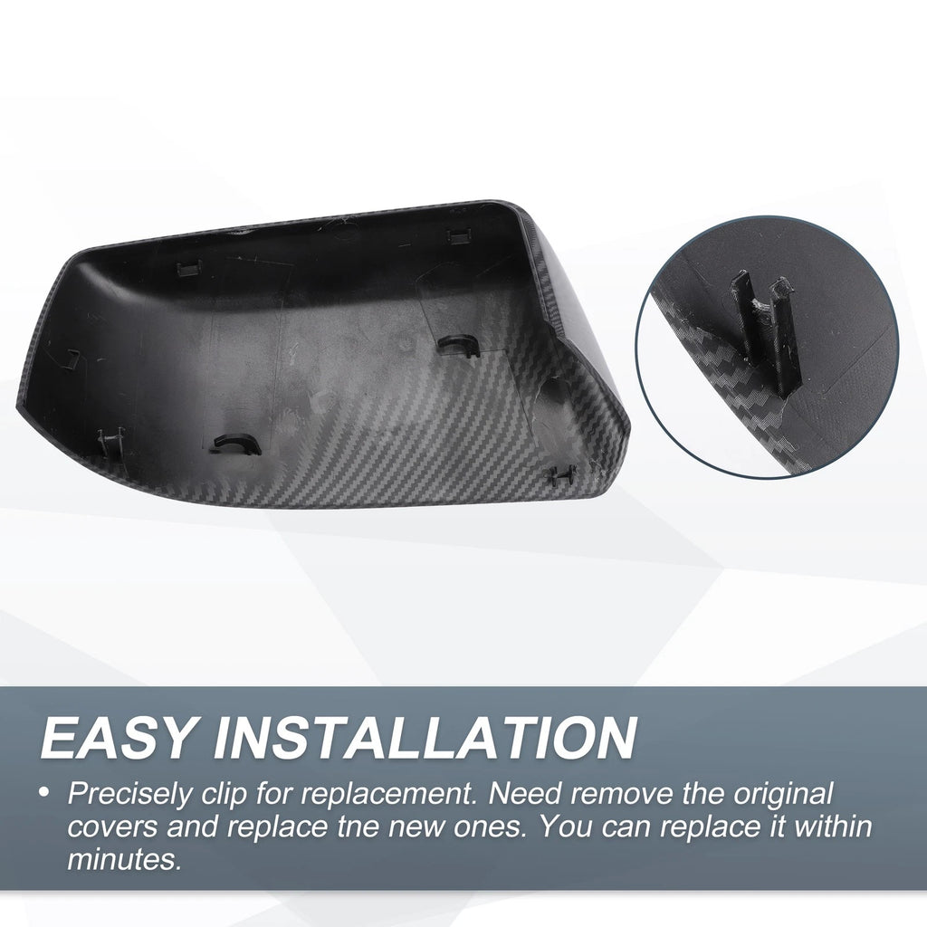 Set of 2 Rearview Mirror Cover Caps Black Carbon Fiber for Cadillac Chevrolet