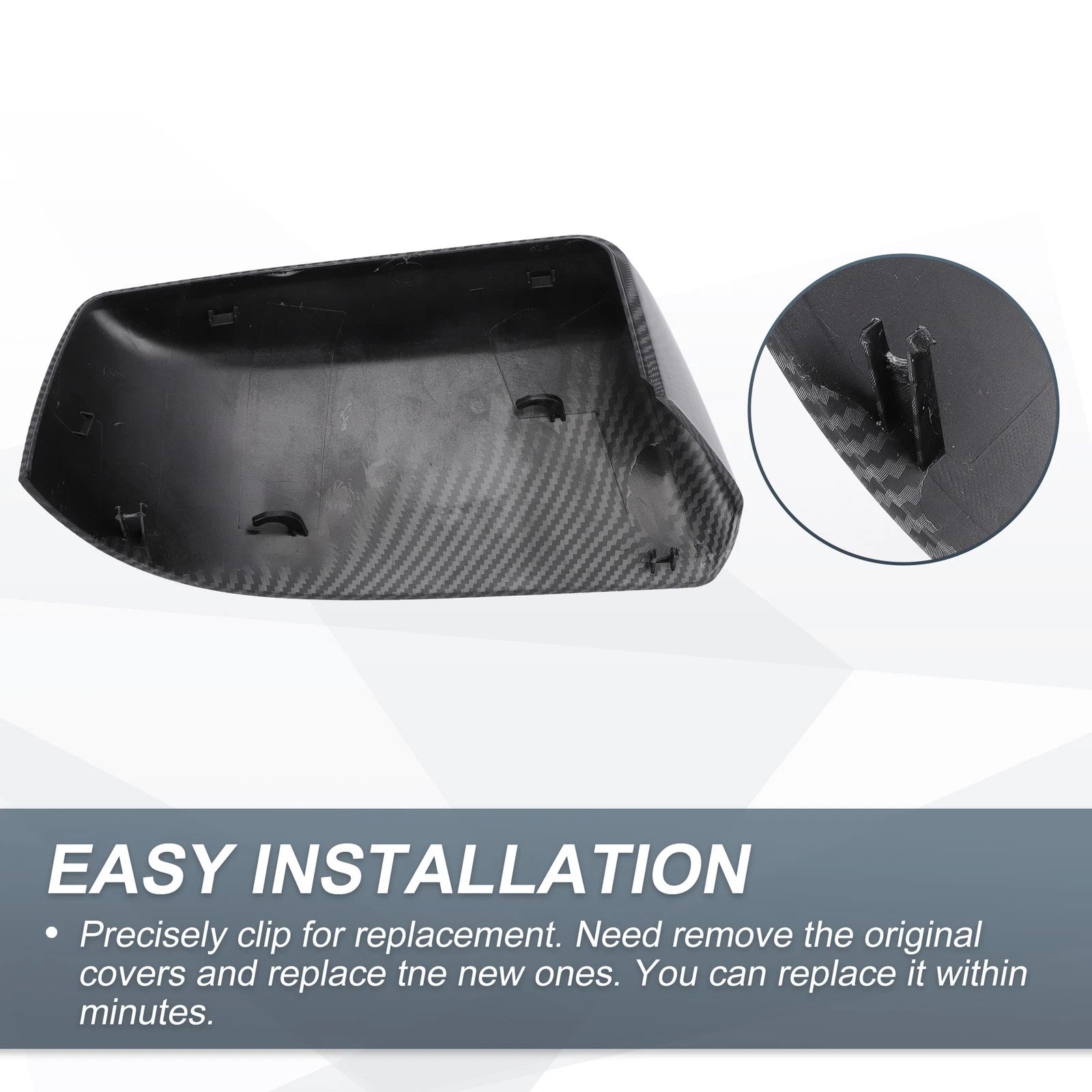 Set of 2 Rearview Mirror Cover Caps Black Carbon Fiber for Cadillac Chevrolet