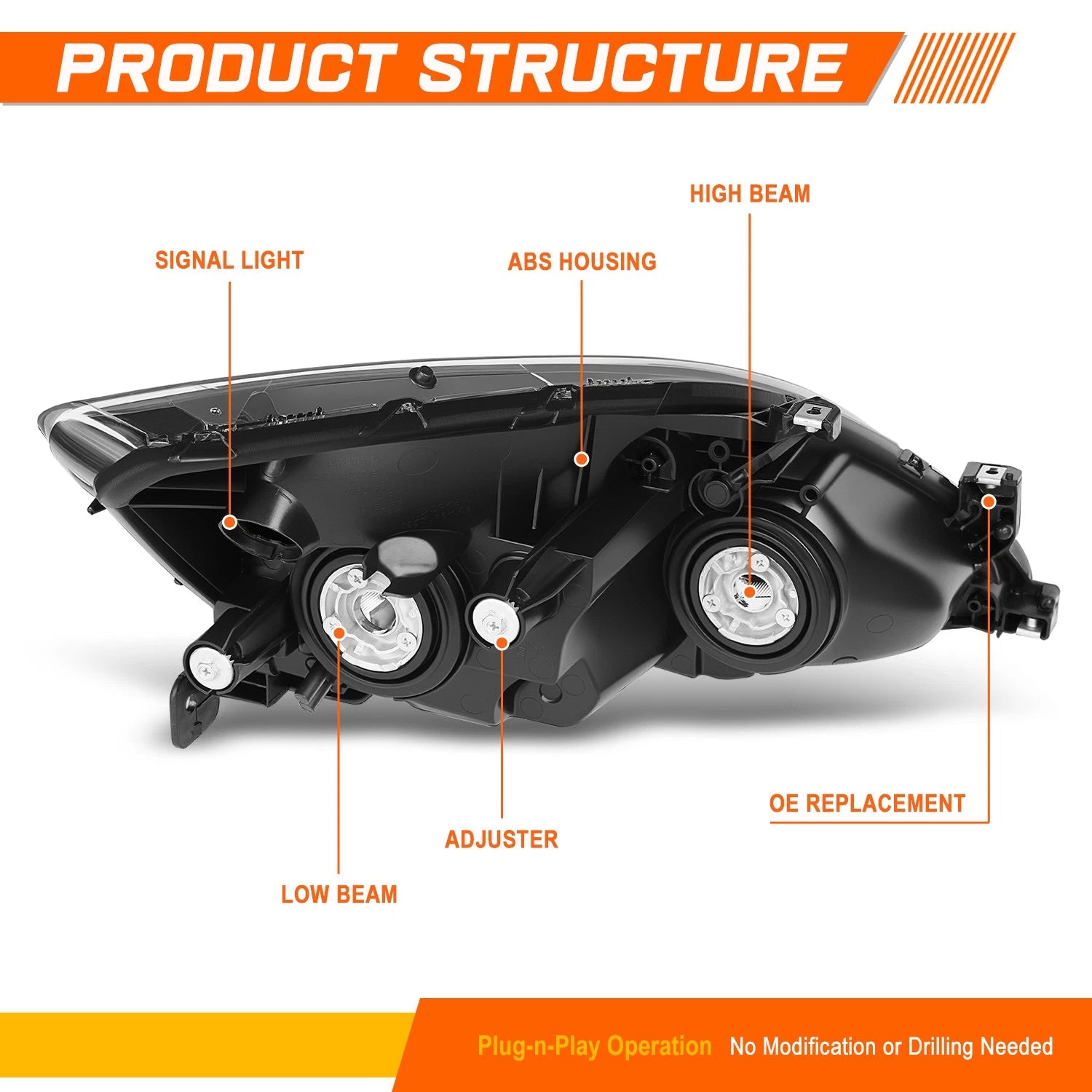 Direct Replacement Headlights for Toyota Tacoma (2005–2011) Smoked Housing