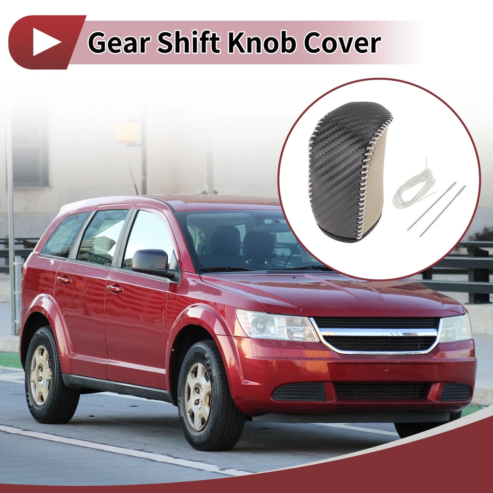 Gear Shift Knob Cover for Dodge Journey (2011–2020) Black Beige Faux Leather