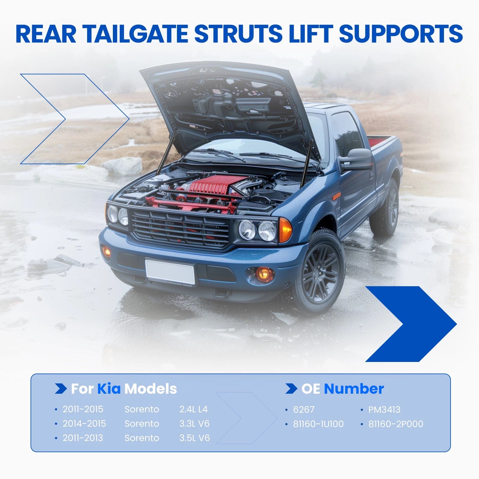 2X Front Hood Lift Support Shocks for Kia Sorento (2011–2015)