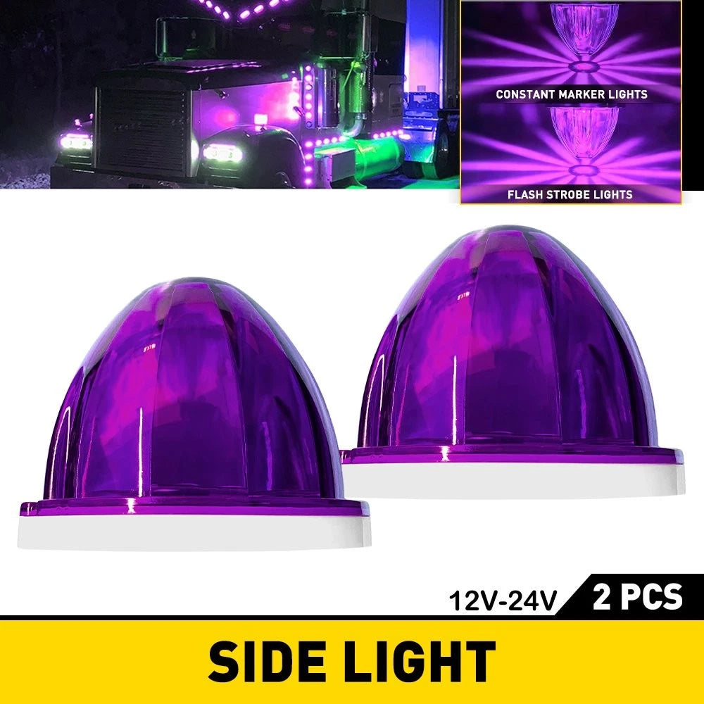 2X Purple Flash LED Side Marker Lights for Universal Truck Trailer