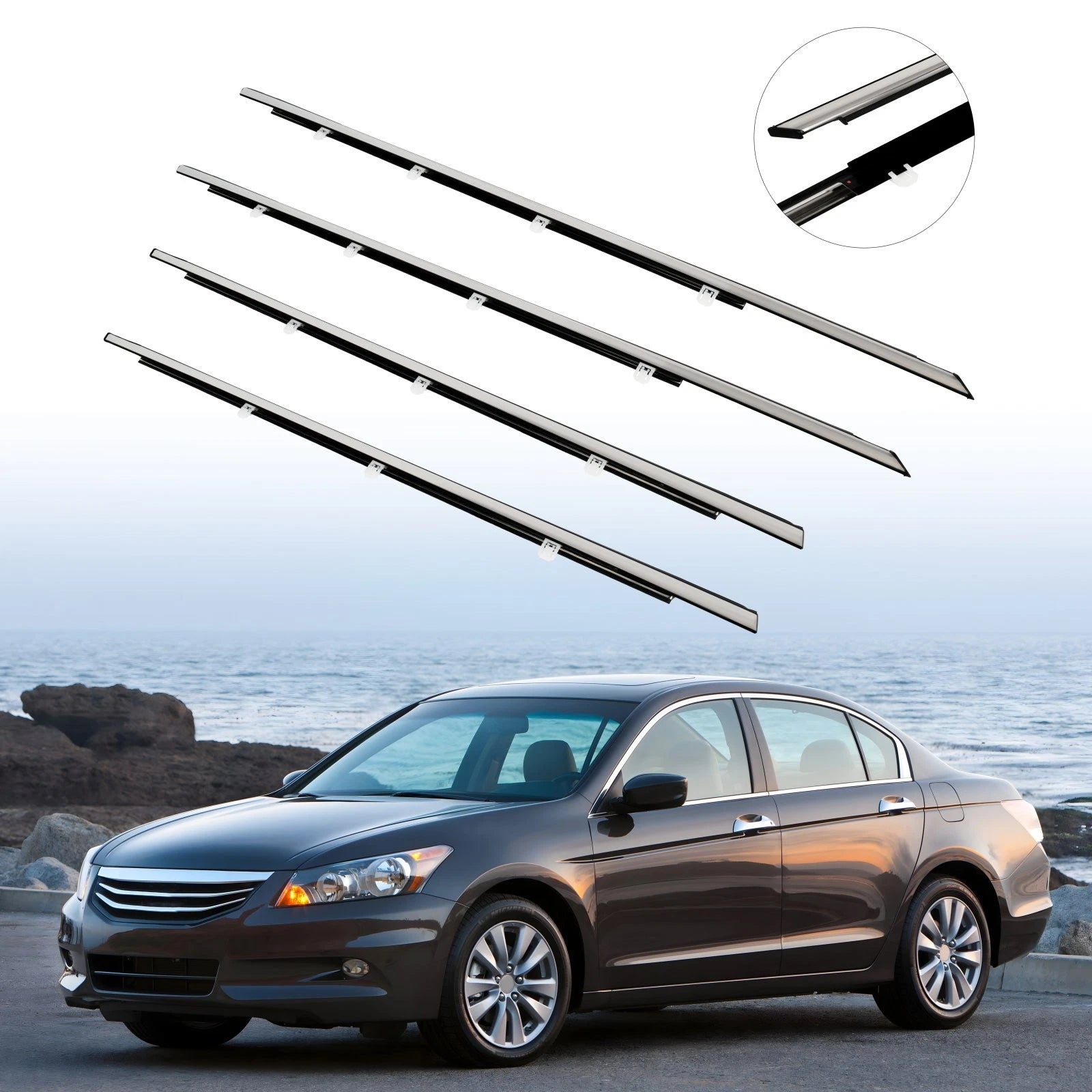 Set of 2 Front & Rear Window Scraper Seal Belt Weatherstrip for Honda Accord (2008–2012)