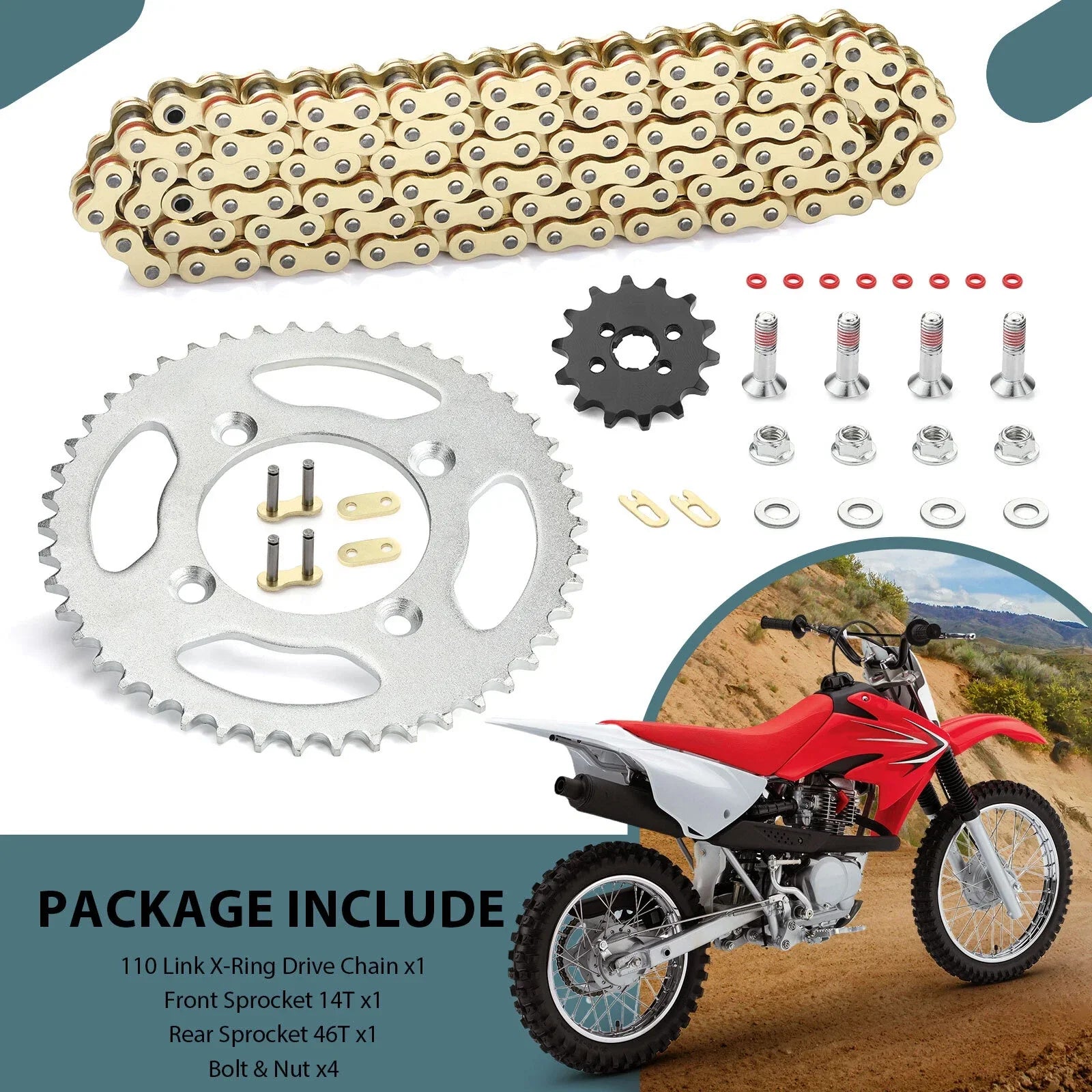 2 x 14T/46T FrontRear Sprocket Chain Kit for Honda XR80R XR CRF80F (1989–2013)
