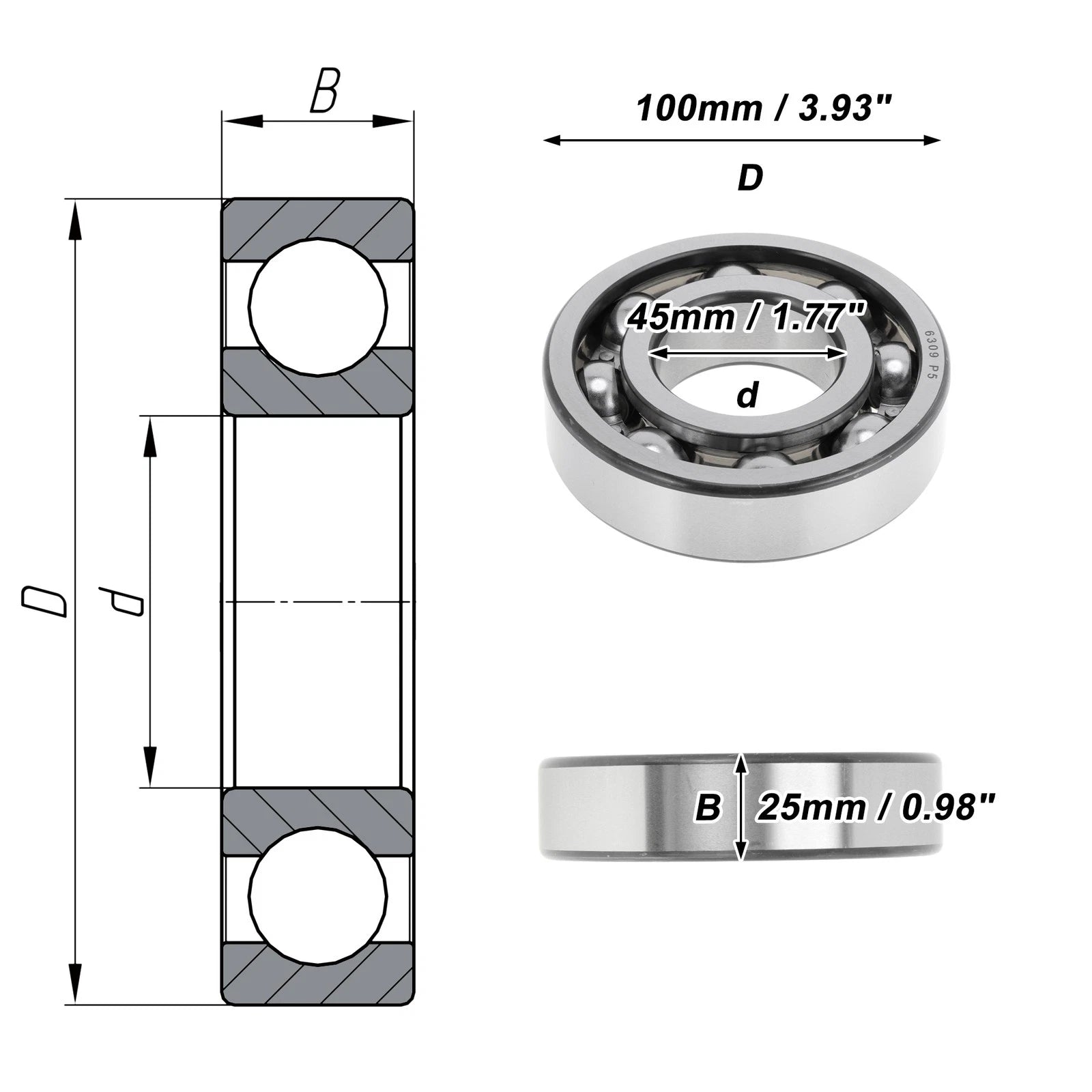 6309 Deep Groove Ball Bearing for Scooter Skateboard Wheel (P5)
