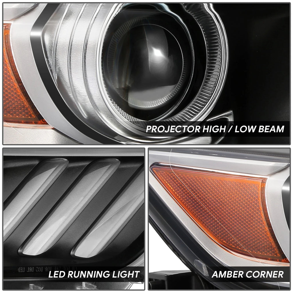 Right Side Projector Headlight for Ford Mustang (2015–2017) OE Style Black Amber HID
