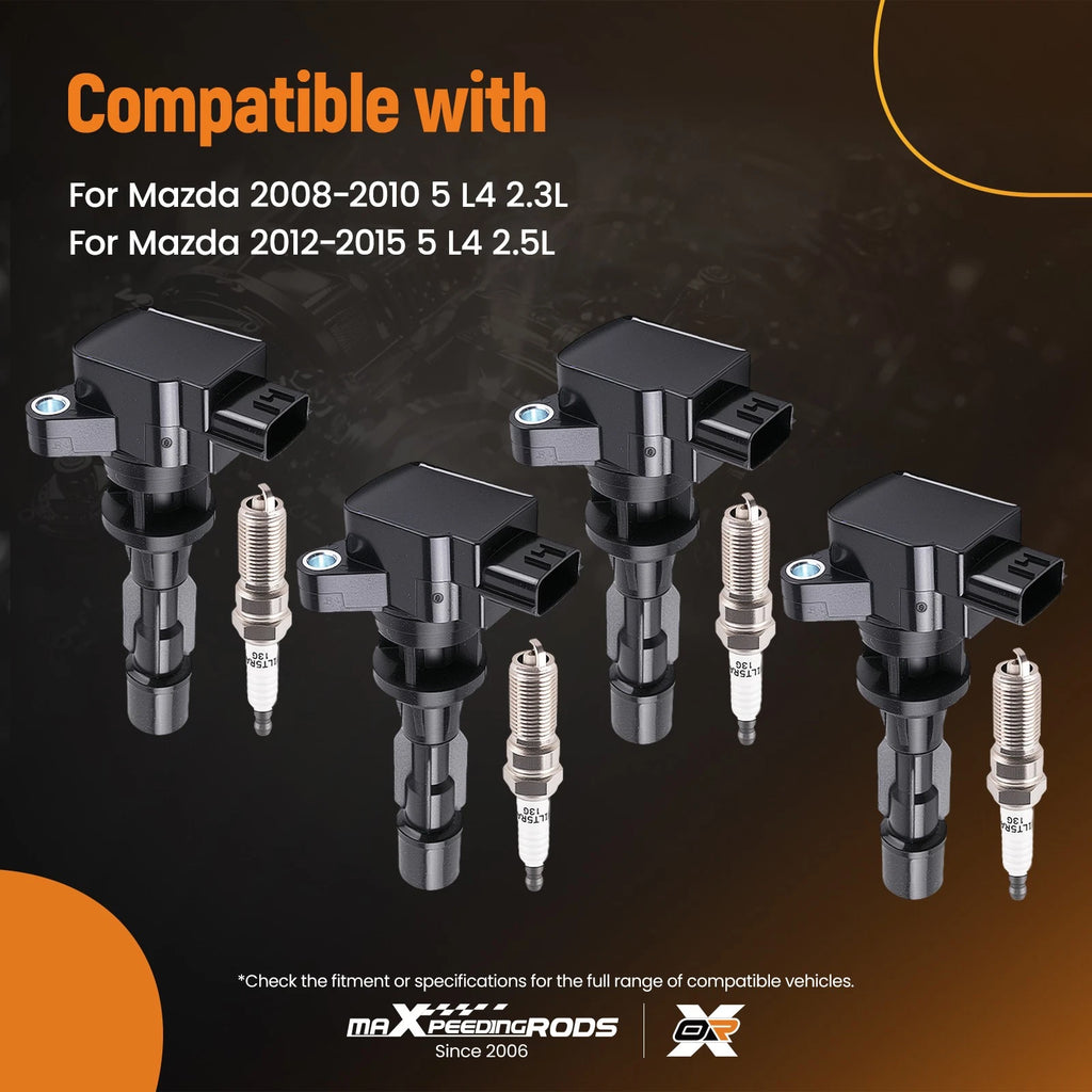 4X Ignition Coil + Spark Plug Pack for Mazda 5 (2008–2015) UF604