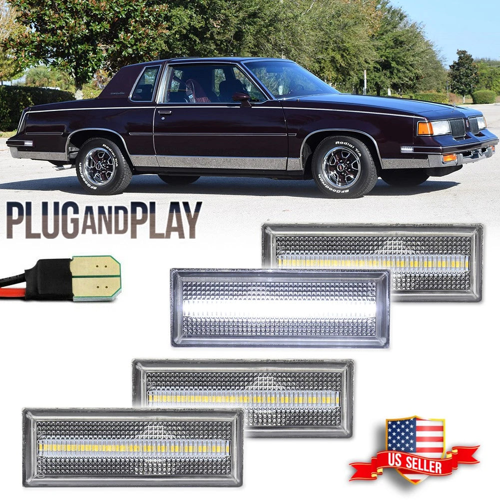 Set of 4 Clear White LED Side Marker Lights for Oldsmobile Cutlass (1981–1988)