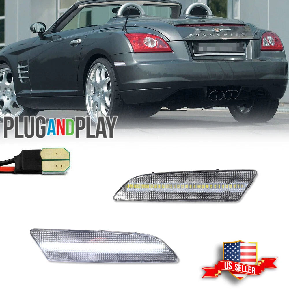 2X White LED Clear Lens Rear Side Marker Lights for Chrysler Crossfire (2004–2008)
