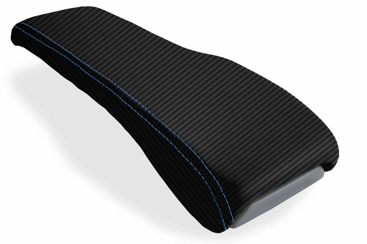 Console Lid Bench Seat Cover for Toyota Tacoma (2001–2004) Carbon Fiber Blue Stitch