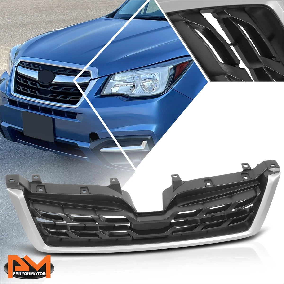 Factory Style Mesh Lower Grille for Subaru Forester (2017–2018) w/Badge Slot, Grey Trim