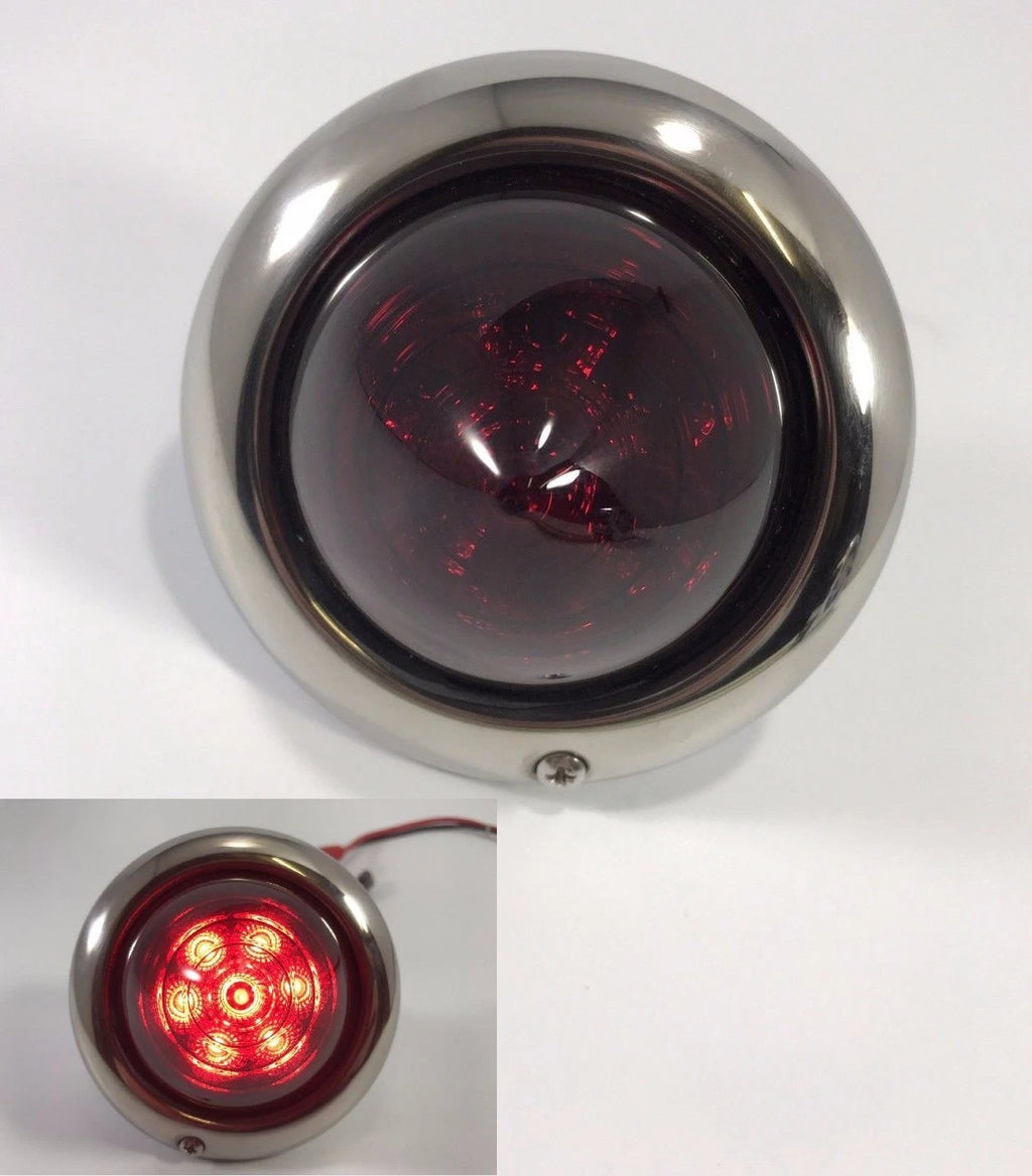 Universal Round LED Tail Light Lens Replacement with Stainless Bezel (—)