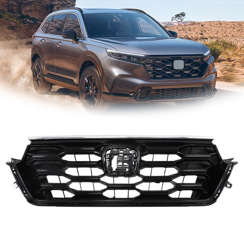 Front Upper Grille Assembly for Honda CR-V (2023–2024) Gloss Black Honeycomb