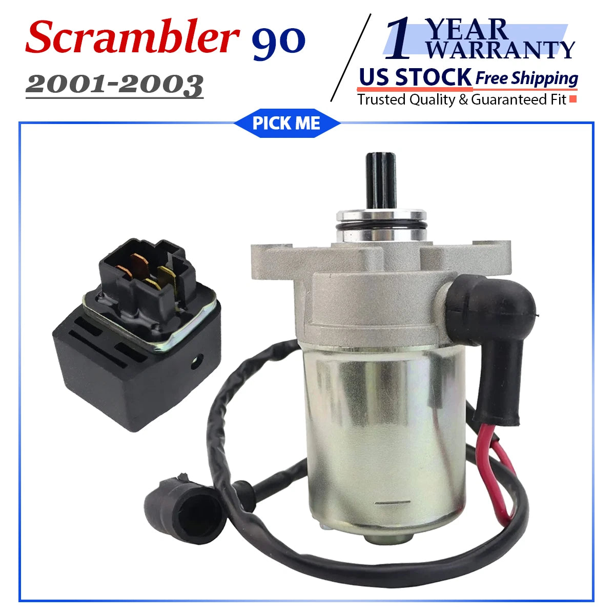 Starter Motor with Relay for Polaris Scrambler 90 (2001–2003)