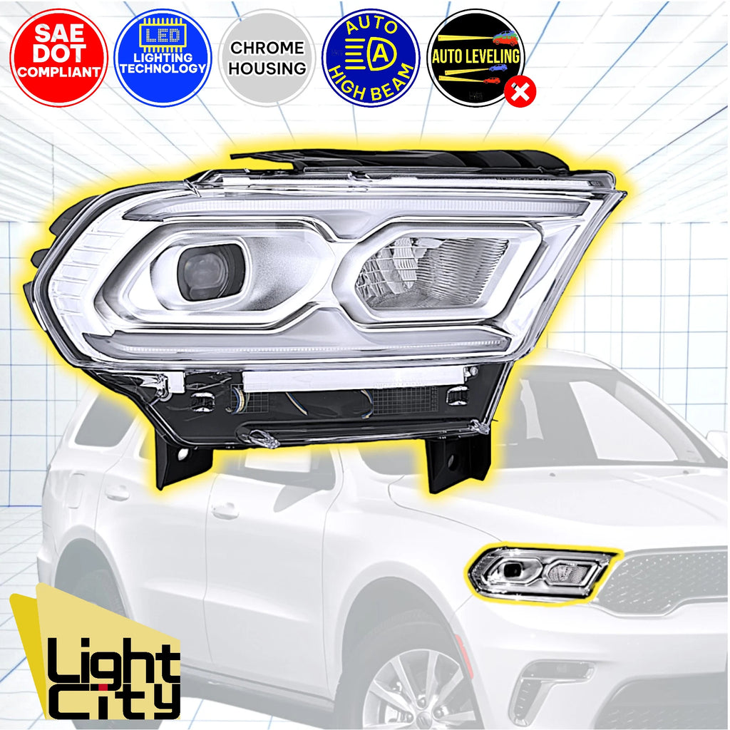 LED Headlight RH for Dodge Durango (2021–2024) - Chrome, Auto Hi-Beam
