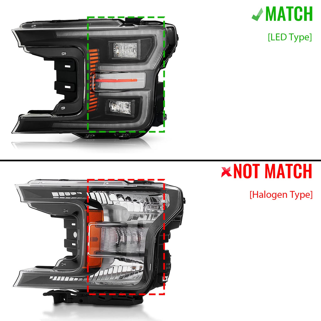Full LED Headlight for Ford F-150 (2018–2020) w/Black Bezel & Module