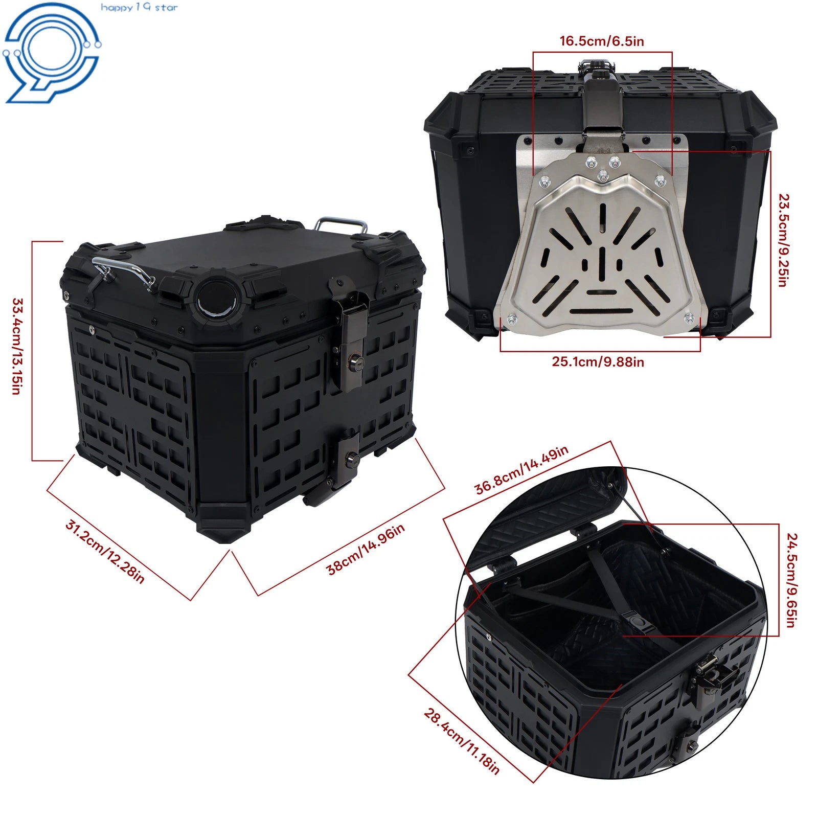 45L Black Motorcycle Top Case Trunk for Universal Models