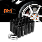 20Pc M12X1.25 Black JDM Open End Aluminum Hex Lug Nuts + Spline Lock Key