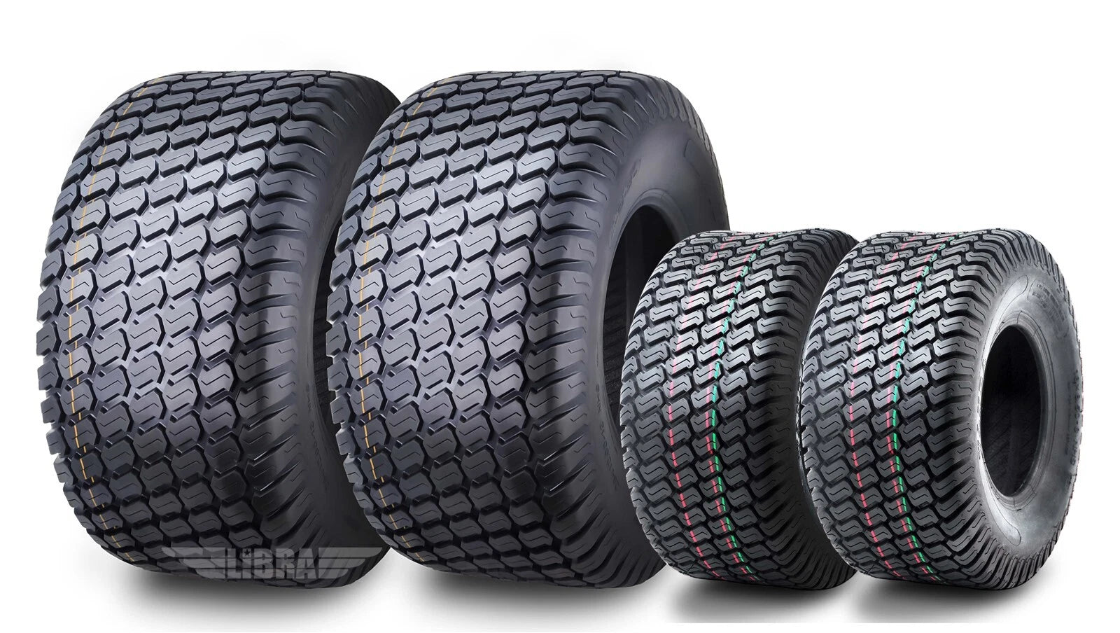 Set of 4 Turf Tires for Lawn Mower Tractor (16x6.5-8 & 26x12-12) 4 Ply - 13019/13056