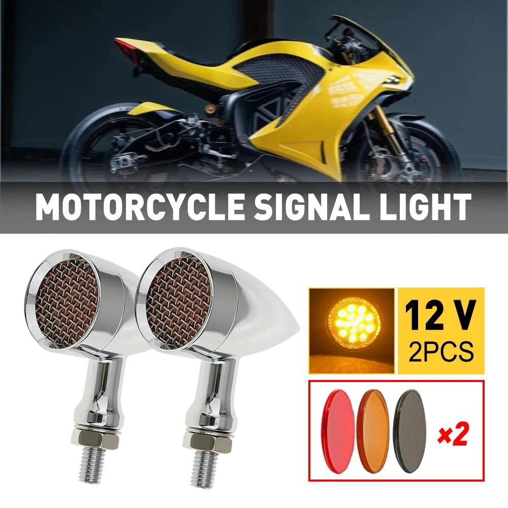 2X Chrome Amber LED Turn Signal Lights for Harley Motorcycle