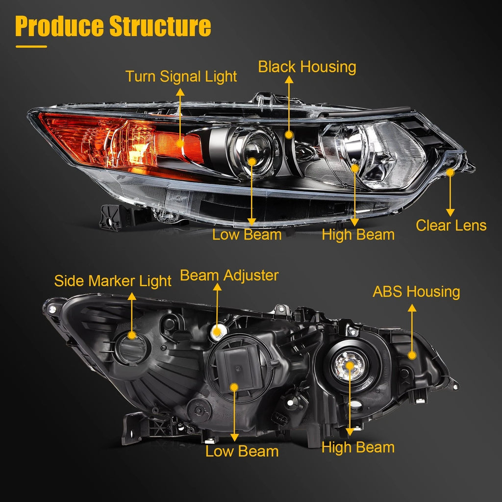 Headlight Assembly for Acura TSX (2010–2014) HID Xenon Projector Pair