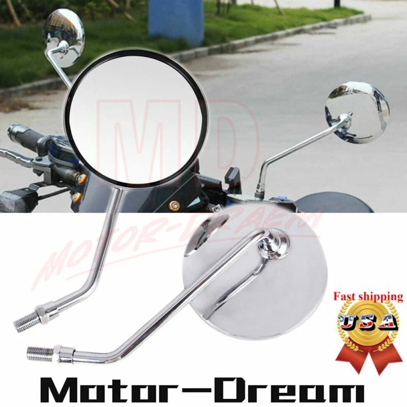 Chrome Rear View Mirrors for Honda Suzuki Kawasaki (10mm)