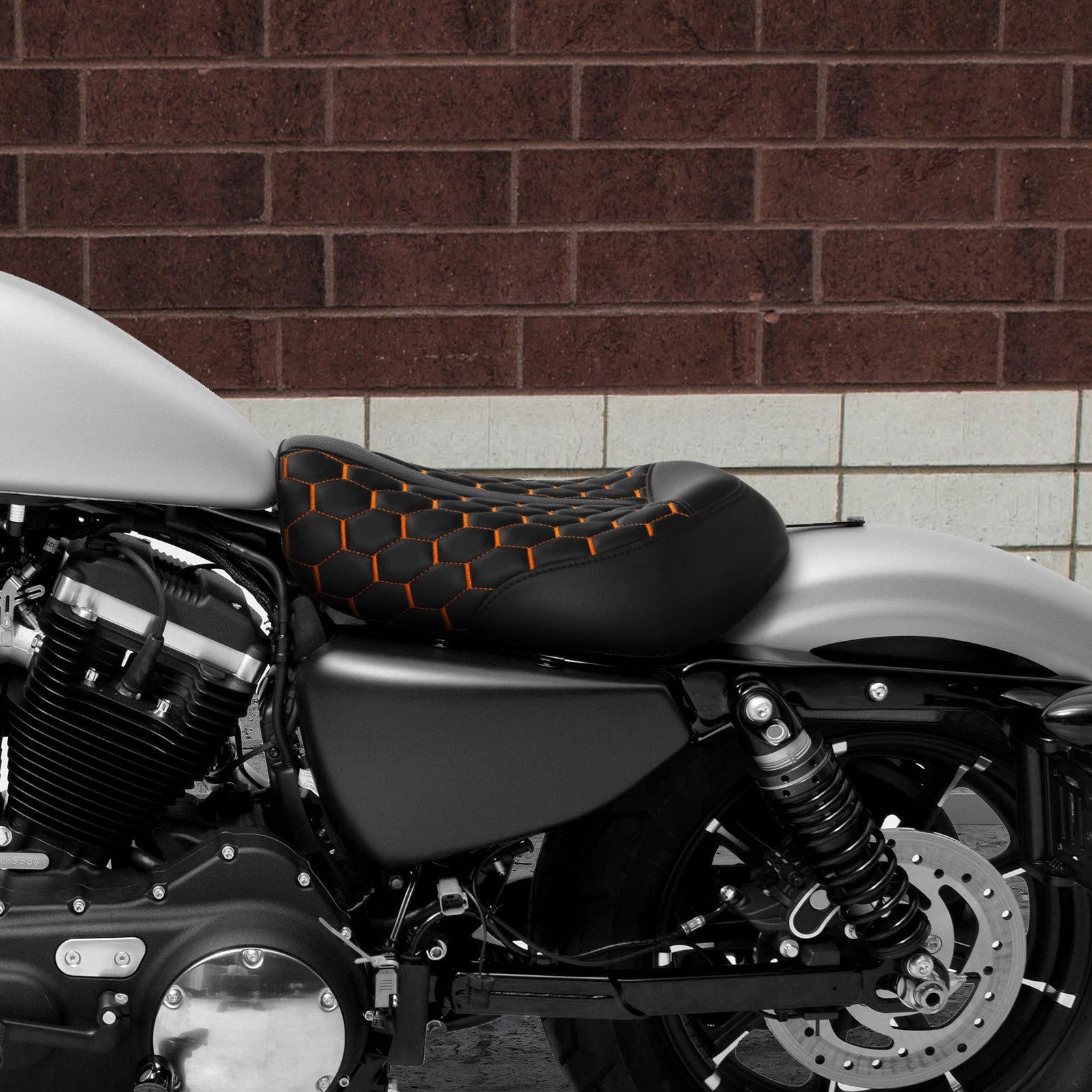 Driver Solo Seat for Harley Sportster XL883/1200 (2010–2022) Black/Orange