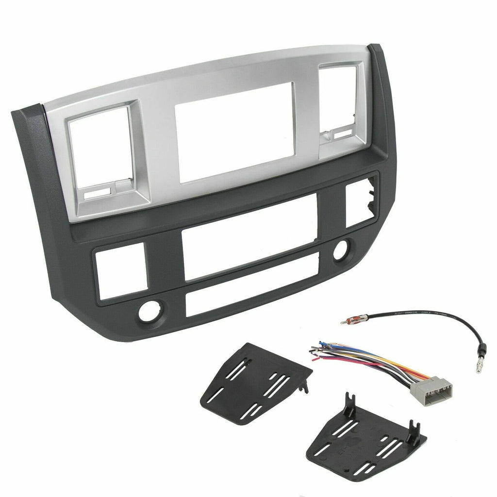Double Din Dash Install Bezel Kit for Dodge Ram (2006-2009) Silver Slate Gray