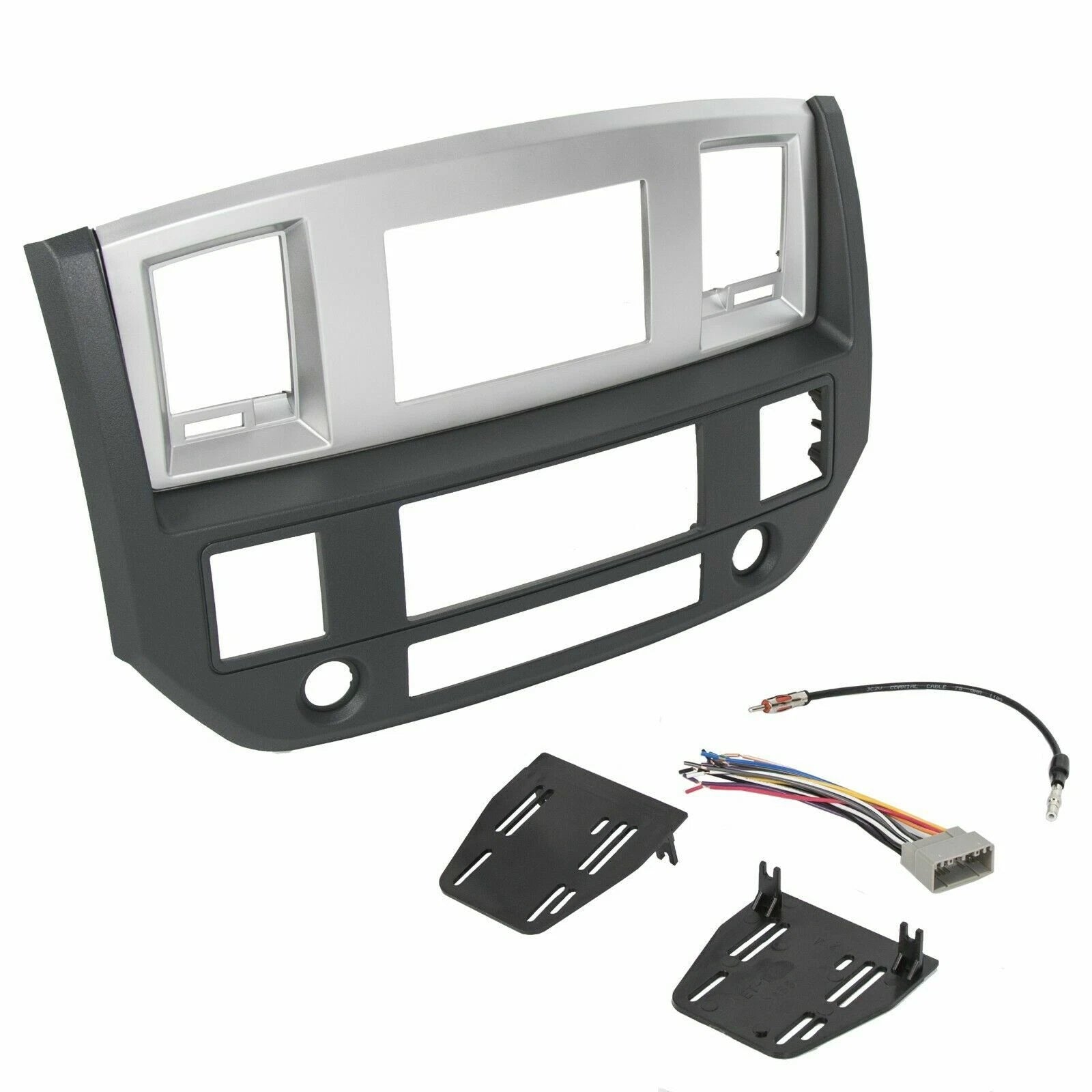 Double Din Dash Install Bezel Kit for Dodge Ram (2006-2009) Silver Slate Gray