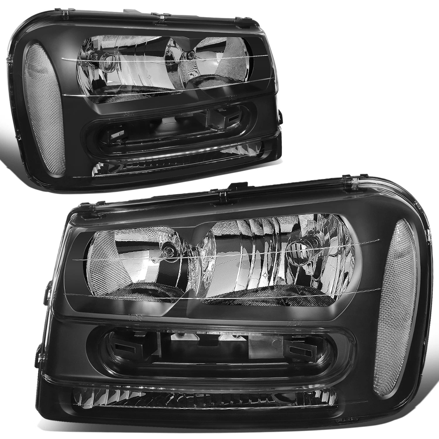 Black Housing Headlights + Clear Corners + Smoked LED Fog Light Kit for Trail Blazer (2002–2009)