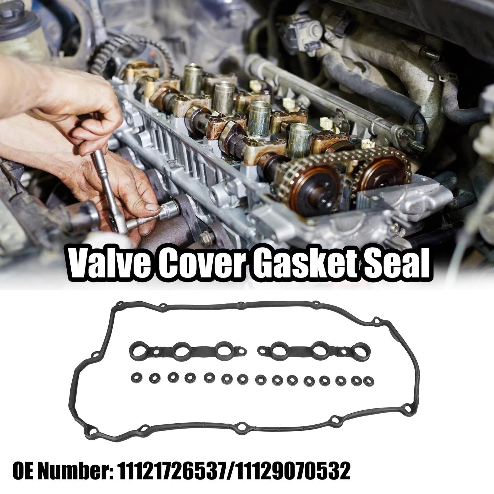 Set of 1 Black Valve Cover Gasket Seal 11121726537 for BMW E36 E38 E39