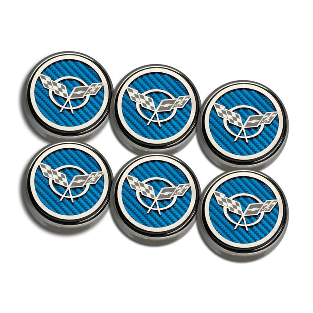 Chrome Cap Covers w/Blue Carbon Fiber Inlay for 1997-2004 Chevy Corvette Manual