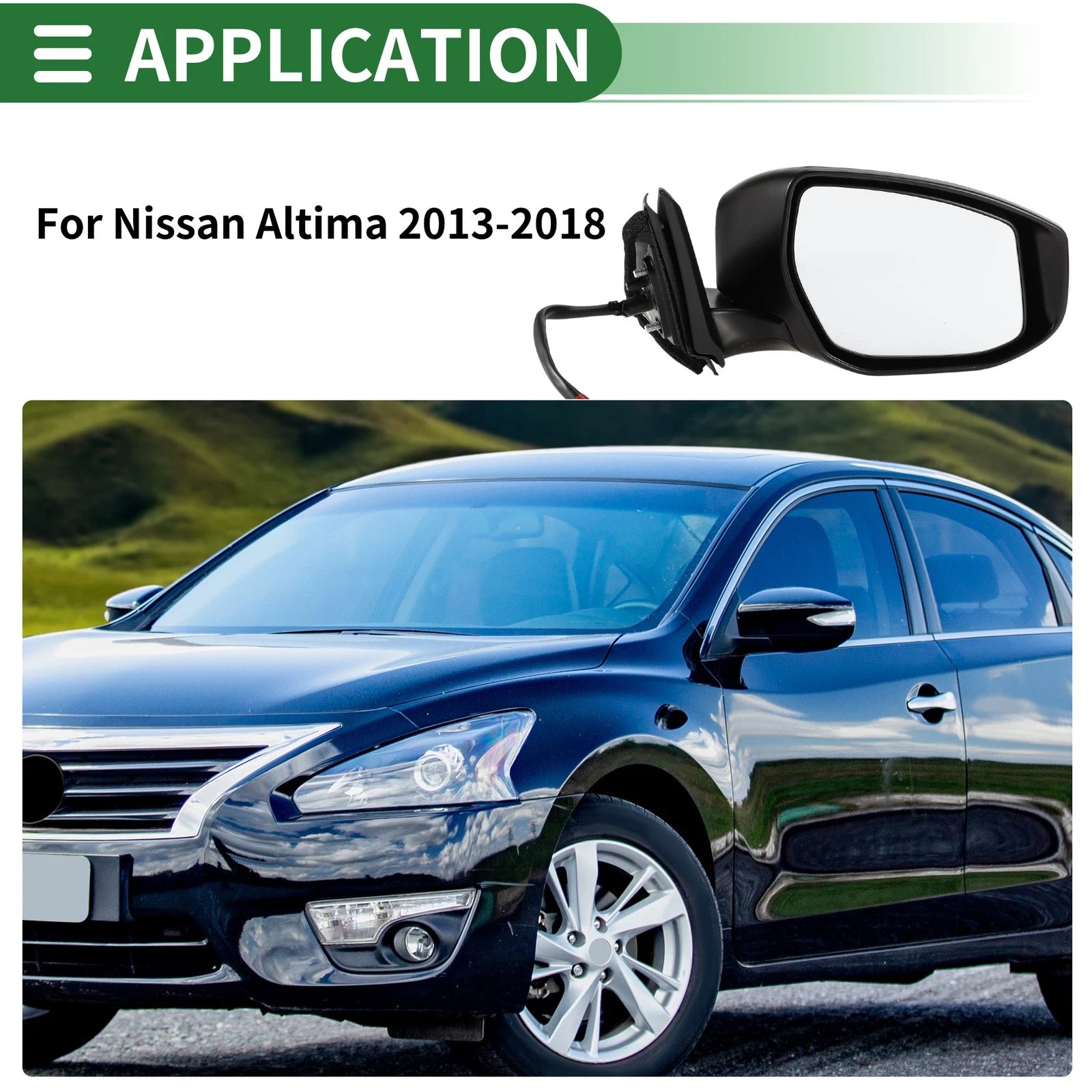Right Side Door Mirror for Nissan Altima (2013–2018) Manual Folding Black