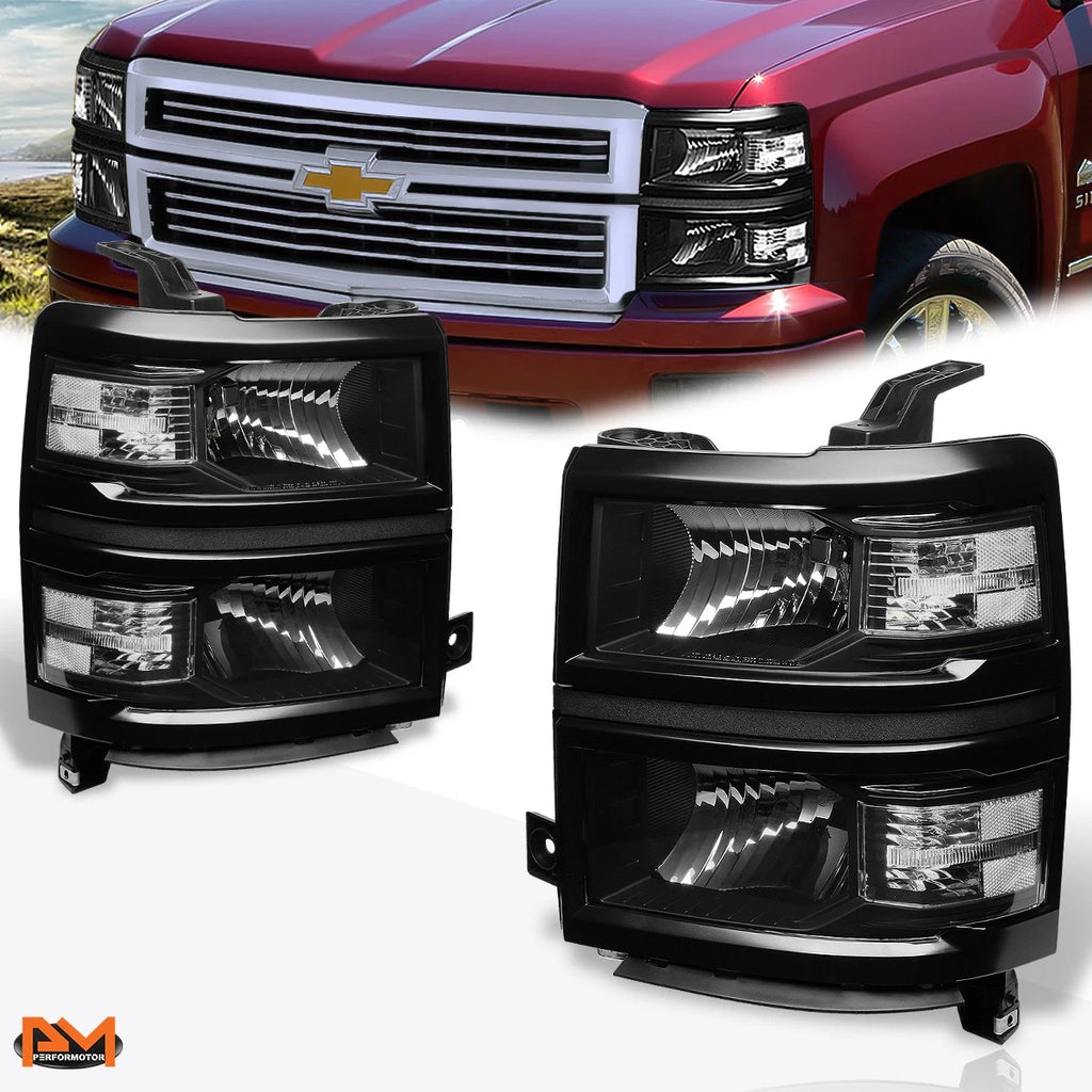Headlight Replacement for Chevy Silverado (2014–2015) Black Housing Clear Corner