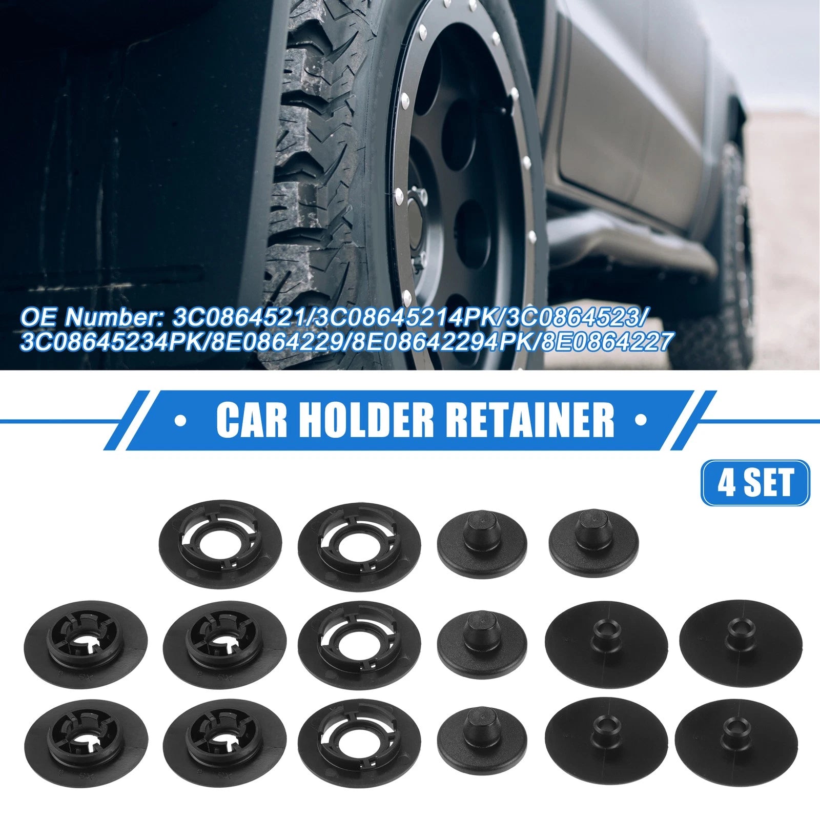 Set of 4 Car Holder Retainers for Volkswagen Audi (Plastic Black) 637516356156