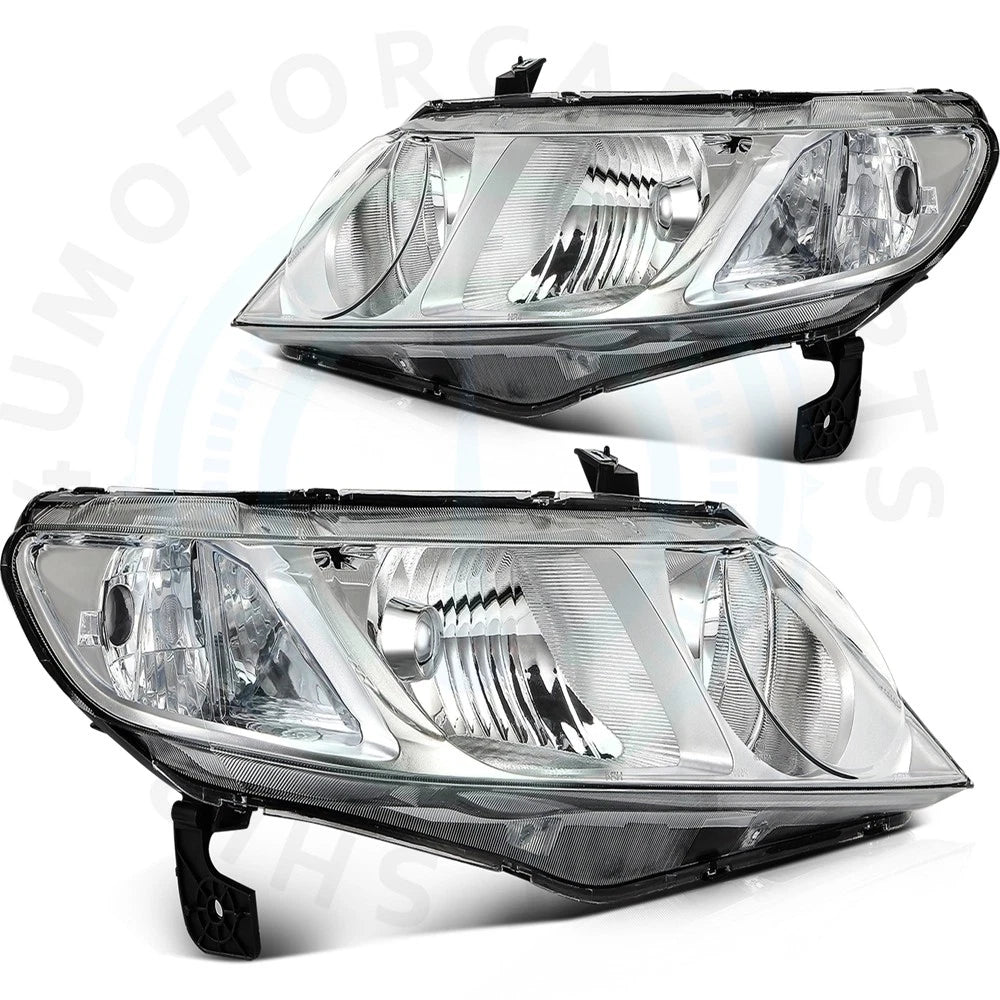Pair Chrome Headlight Assemblies for Honda Civic (2006–2011)