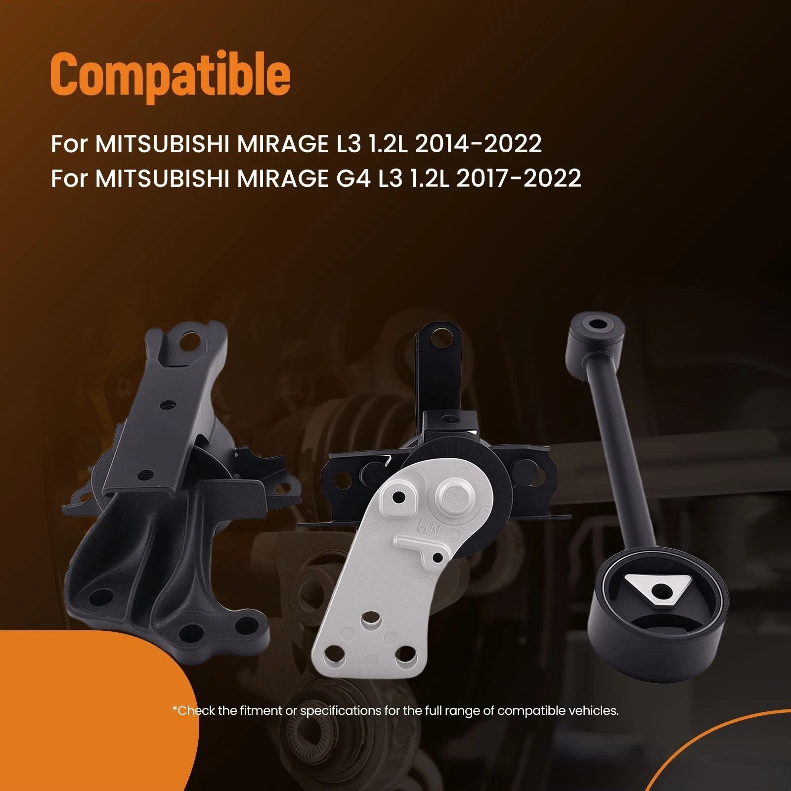 3X Engine Motor Mount Set for Mitsubishi Mirage G4 (2017-2022)