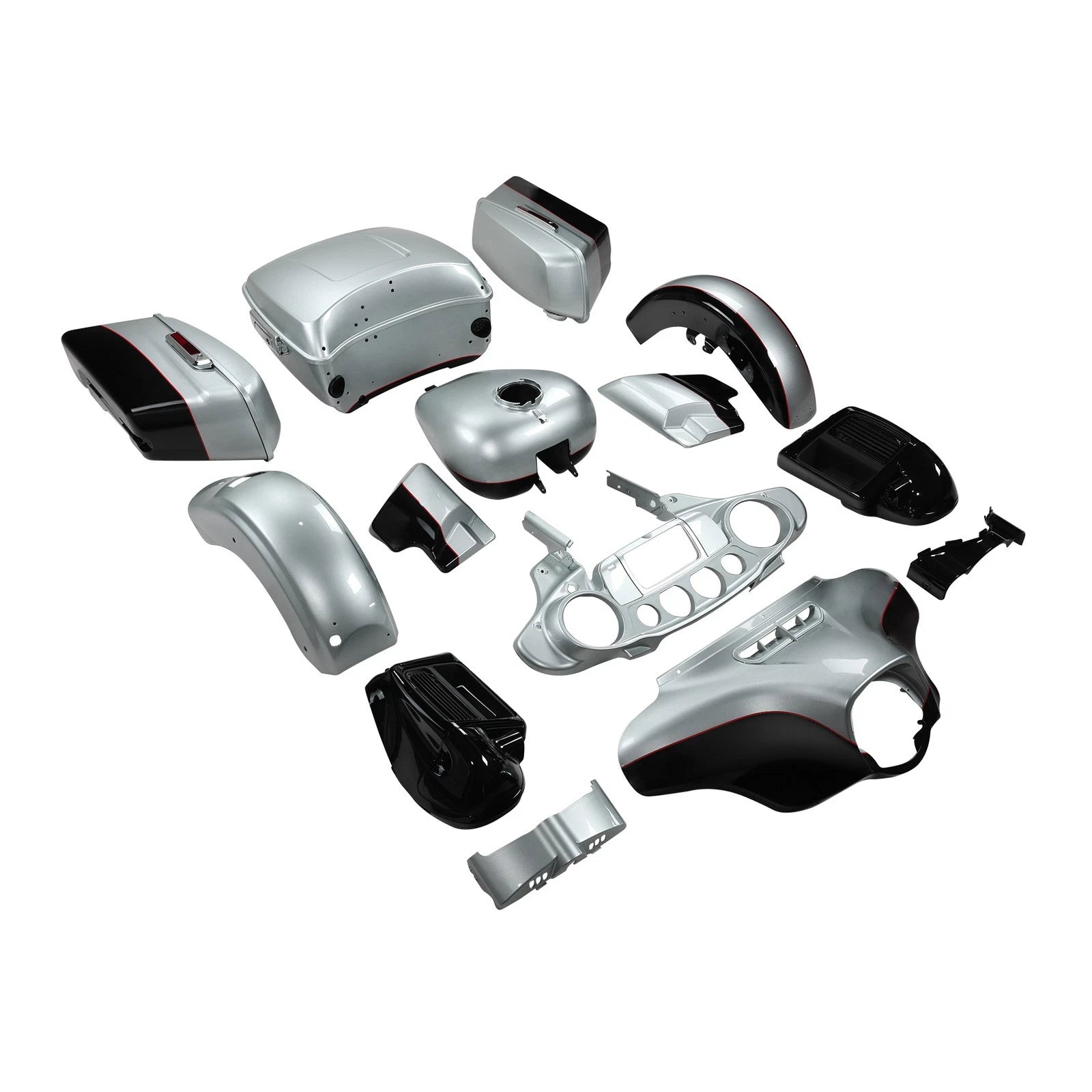 Fairings Bodywork for Harley Touring FLHT (2014–2023) Silver Pearl Glossy Black