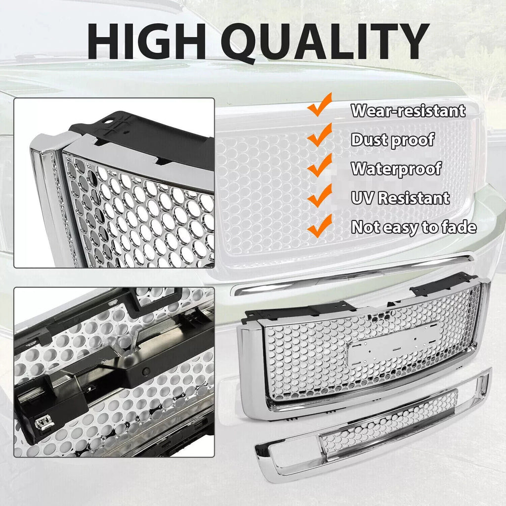 Chrome Upper Lower Grille Hood Molding for GMC Sierra 1500 Denali (2007–2013)