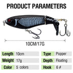 10cm 17g Popper Lure for Bass Pike Perch (Lifelike 3D Eyes, Fish Skin)
